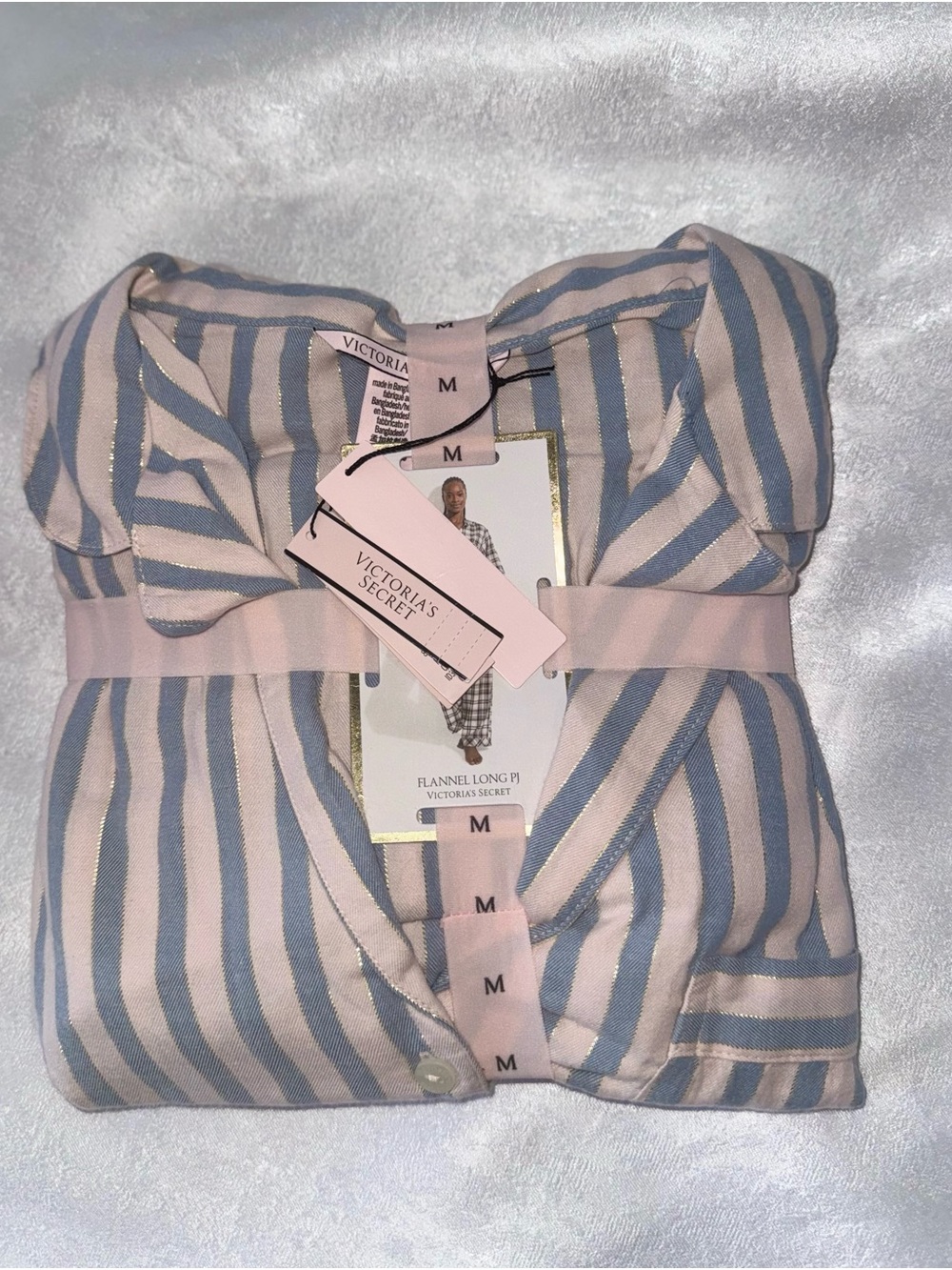 Victoria's Secret Pink and Blue Striped Flannel Pajama Top
